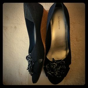 Liz Claiborne Denim Flower Espadrille Wedges